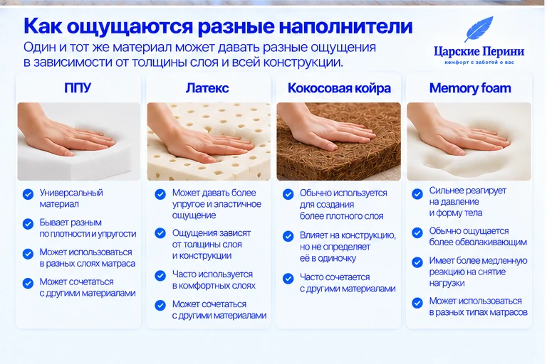 ППУ латекс кокос и memory foam — разные наполнители матраса