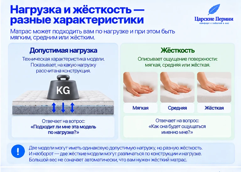Допустимая нагрузка и жёсткость матраса — разные характеристики