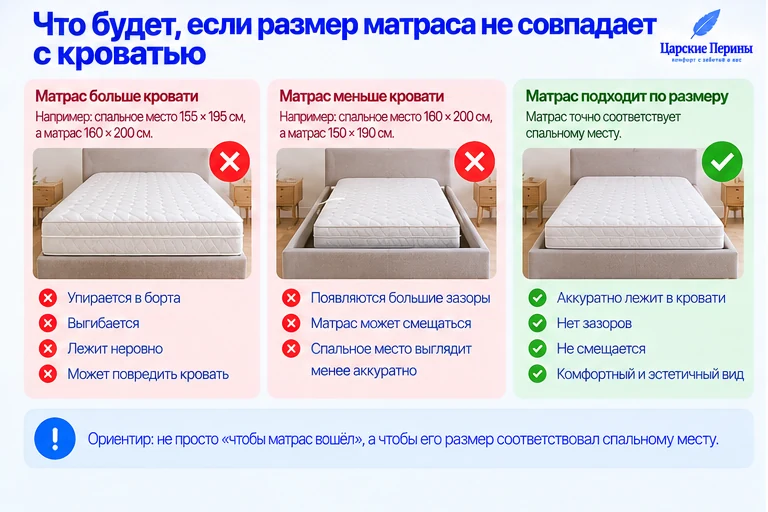 Матрас больше меньше или соответствует размеру кровати