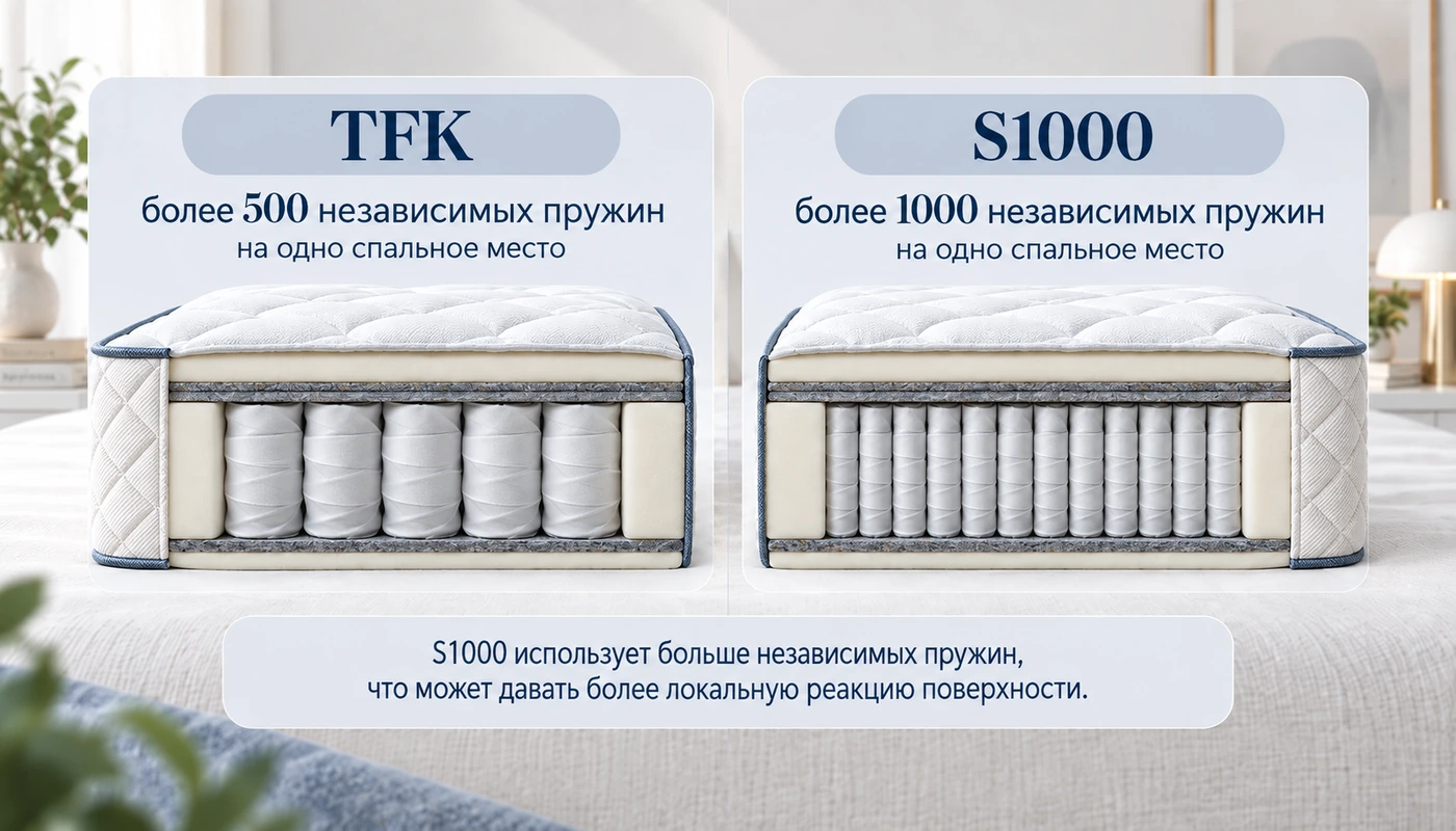 Сравнение TFK и S1000 по количеству независимых пружин на одно спальное место
